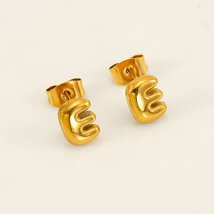 1 Pair Simple Series Elegant Letter E Titanium Steel  Gold Color Women's Stud Earrings h5 